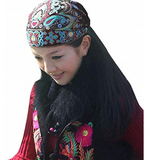 Skullies & Beanies Vintage Pleated Mexican Embroidery Flowers - Black - CH18AKQ3R6D $9.43