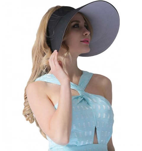 Visors Women's Summer Sun Hat Large Brim Visor Adjustable Nylon Buckle Packable UPF 50+ - CQ195HN7SZH $15.92