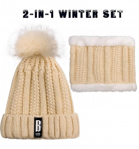 Skullies & Beanies Womens Winter Beanie Hat Scarf Set Warm Fuzzy Knit Hat Neck Scarves - Beige - C2192R8DAEK $11.94