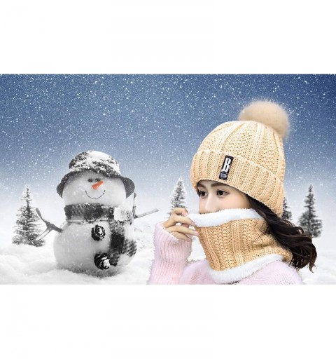 Skullies & Beanies Womens Winter Beanie Hat Scarf Set Warm Fuzzy Knit Hat Neck Scarves - Beige - C2192R8DAEK $11.94
