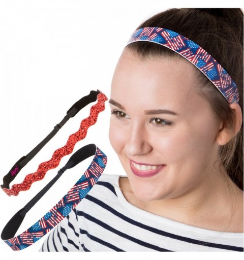 Headbands Women's American Flag 4th of July Adjustable Headband Gift Packs (2pk Distressed Flag & Red Wave) - CG18E0SNIIH $26.87