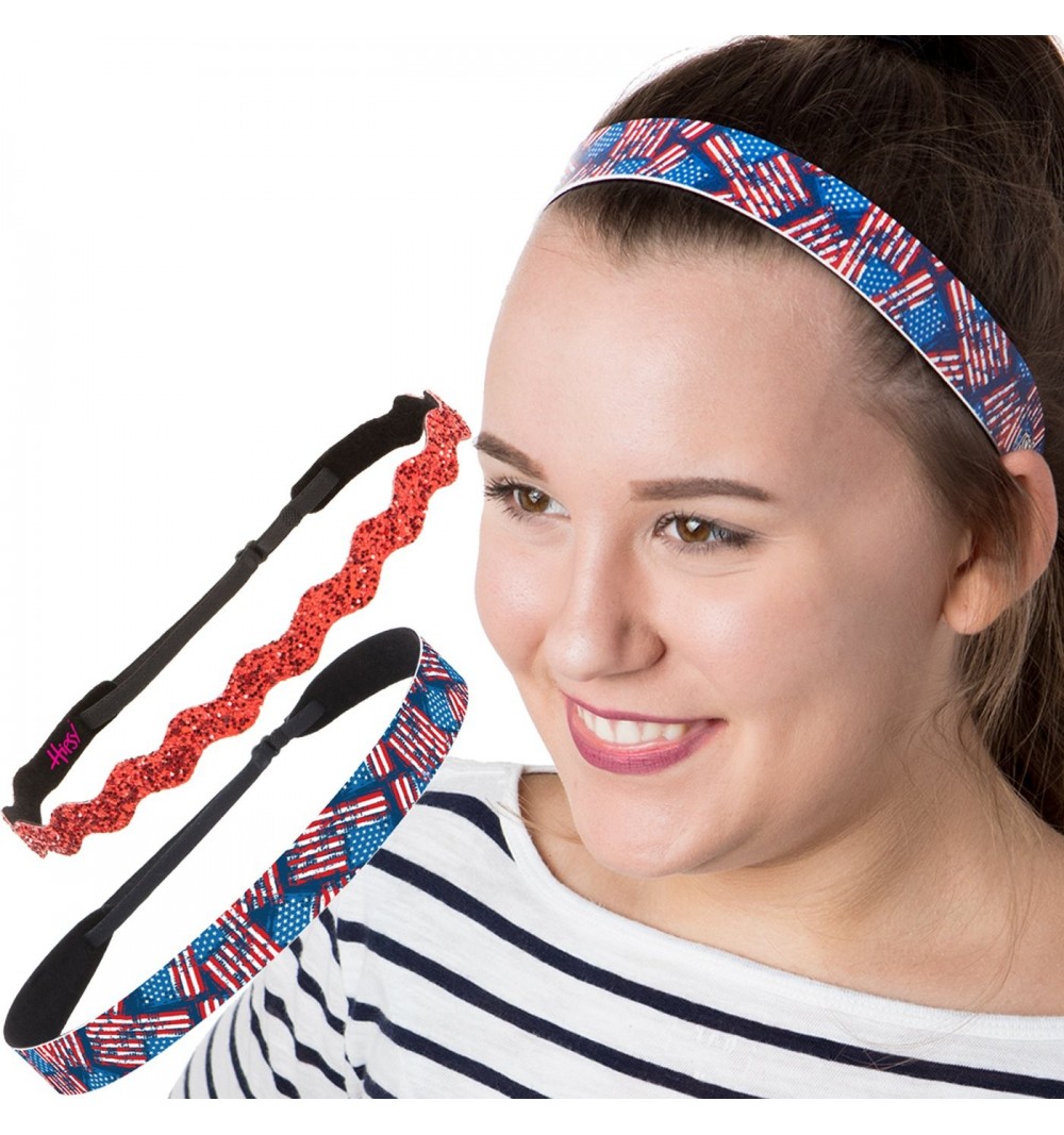 Headbands Women's American Flag 4th of July Adjustable Headband Gift Packs (2pk Distressed Flag & Red Wave) - CG18E0SNIIH $12.22