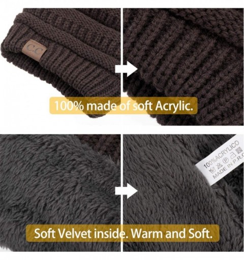 Skullies & Beanies Women Winter Knit Warm Beanie with Faux Fur Pompom Soft Chunky Baggy Skull Ski Cap - Brown - CN192NEN3GT $...