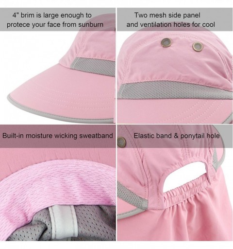 Sun Hats Womens Ponytail Summer Sun UV Protection Wide Brim Beach Fishing Hat with Neck Flap - Pink - CK1949ZC4YK $14.61