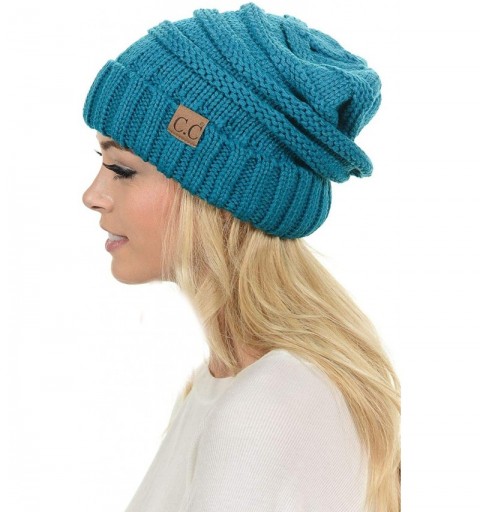 Skullies & Beanies Hat-100 Oversized Baggy Slouch Thick Warm Cap Hat Skully Cable Knit Beanie - Teal - CT18XGKD33Z $9.54