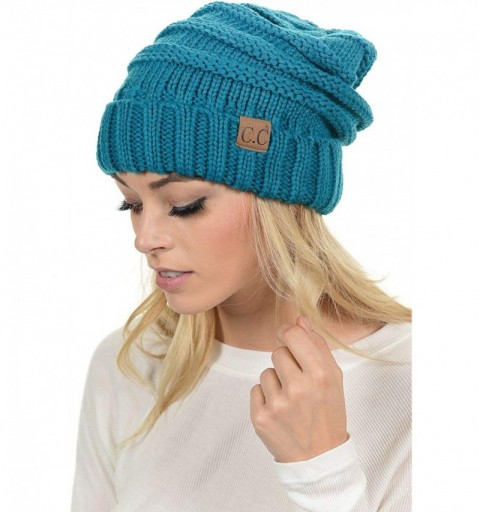 Skullies & Beanies Hat-100 Oversized Baggy Slouch Thick Warm Cap Hat Skully Cable Knit Beanie - Teal - CT18XGKD33Z $9.54