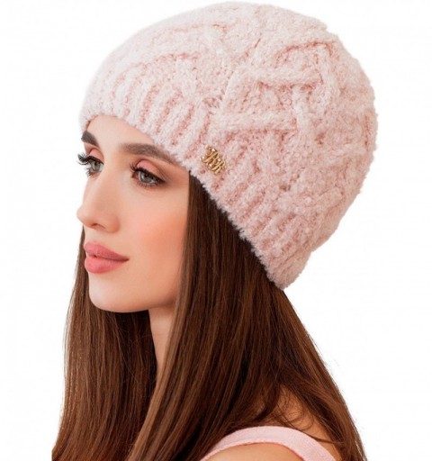 Skullies & Beanies Beanie for Women - Knit Winter Warm Fashion Fleece Hat - Wool Snow Boucle Outdoor Ski Cap - Pink - CX18GLI...