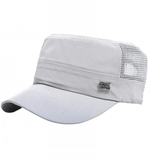 Sun Hats Men's Cool Summer Buckle Hat Peaked Flat Top Army Military Corps Baseball Cap - Light Gray - CN18RXATXE5 $28.01