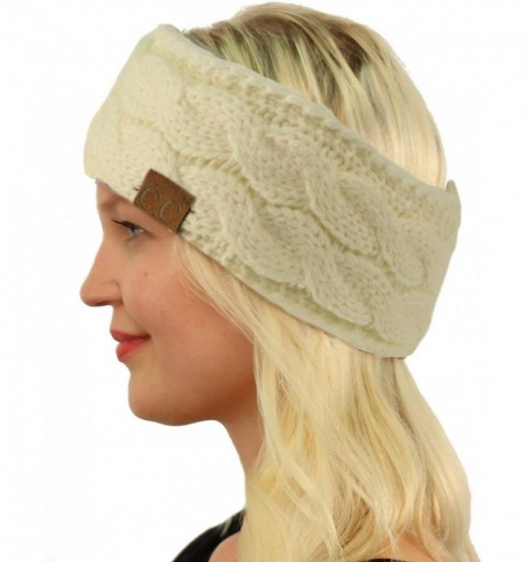 Cold Weather Headbands Winter Fuzzy Fleece Lined Thick Knitted Headband Headwrap Earwarmer - Solid Ivory - CF18I4CURY7 $21.99