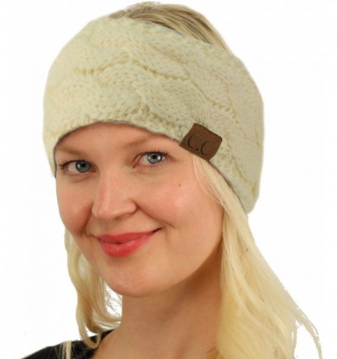 Cold Weather Headbands Winter Fuzzy Fleece Lined Thick Knitted Headband Headwrap Earwarmer - Solid Ivory - CF18I4CURY7 $12.15