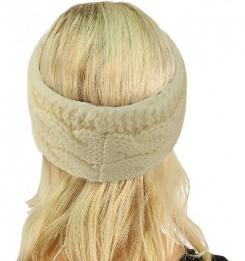 Cold Weather Headbands Winter Fuzzy Fleece Lined Thick Knitted Headband Headwrap Earwarmer - Solid Ivory - CF18I4CURY7 $12.15