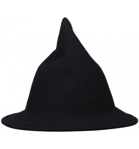 Bomber Hats Halloween Women Witch Wool Wide-Brimmed Hat Cap - Black - CR11WMDY0IN $20.03