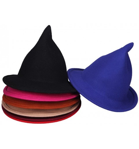 Bomber Hats Halloween Women Witch Wool Wide-Brimmed Hat Cap - Black - CR11WMDY0IN $20.03