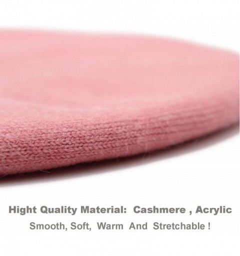 Berets French Beret Hat-Reversible Solid Color Cashmere Beret Cap for Womens Girls Lady Adults - Pink - C318KELD8D0 $17.34