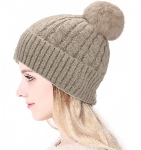 Skullies & Beanies Womens Winter Thick Cable Knit Warm Soft Hats Skull Detachable Pom Pom Cap Cuff Beanie - C619242UE2D $19.25