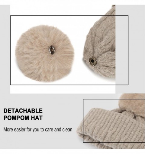 Skullies & Beanies Womens Winter Thick Cable Knit Warm Soft Hats Skull Detachable Pom Pom Cap Cuff Beanie - C619242UE2D $19.25