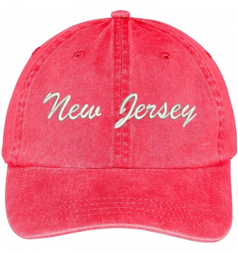 Baseball Caps New Jersey State Embroidered Low Profile Adjustable Cotton Cap - Red - CS12IZJX0E7 $13.83