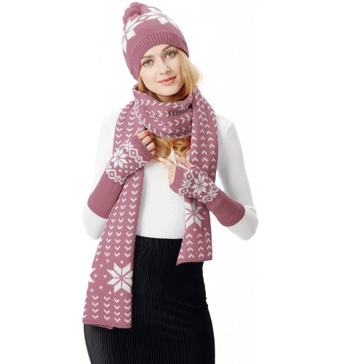 Skullies & Beanies Women Scarf & Glove Set- Knitted Snowflake Detail & Matching Beanie Cap - Purple - CM188NE8RG6 $23.88