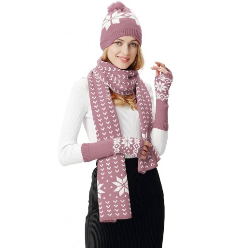 Skullies & Beanies Women Scarf & Glove Set- Knitted Snowflake Detail & Matching Beanie Cap - Purple - CM188NE8RG6 $23.88