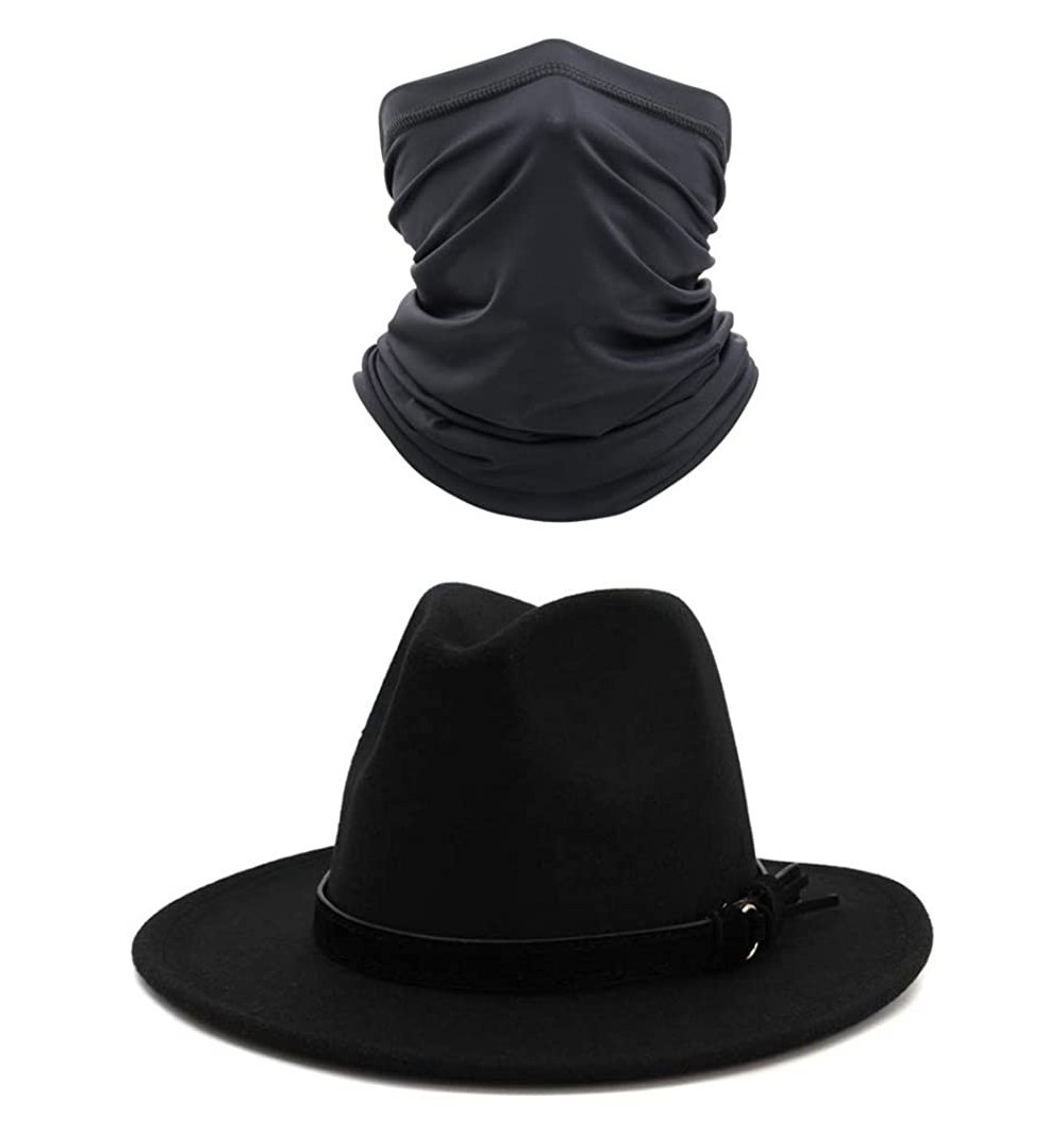Fedoras Women Men's Belt Buckle Fedora Hat Wide Brim Panama Hats - A Belt Hat+balaclava - CO198R44SZ3 $11.13