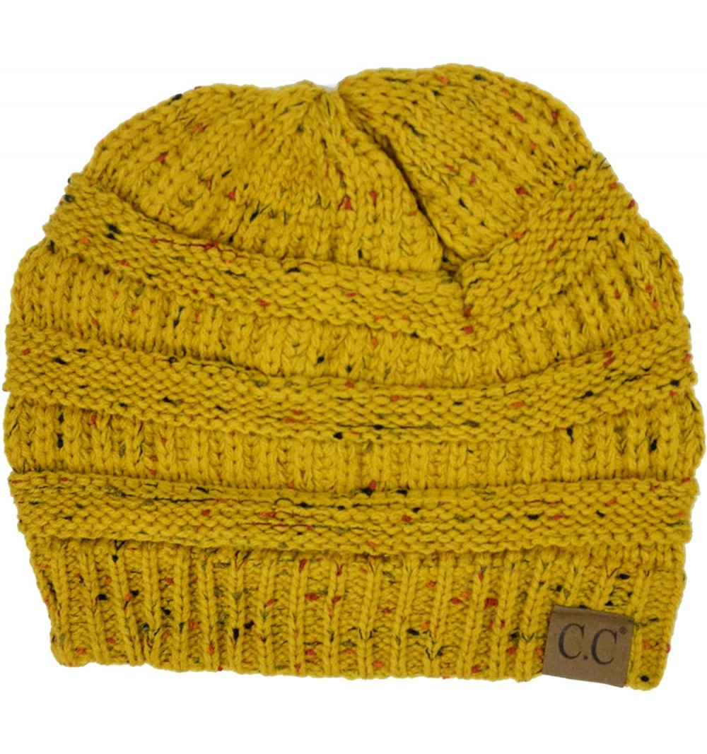 Skullies & Beanies Soft Stretch Chunky Cable Knit Slouchy Beanie Hat - Mustard Confetti - C012NTBW2Z6 $12.66