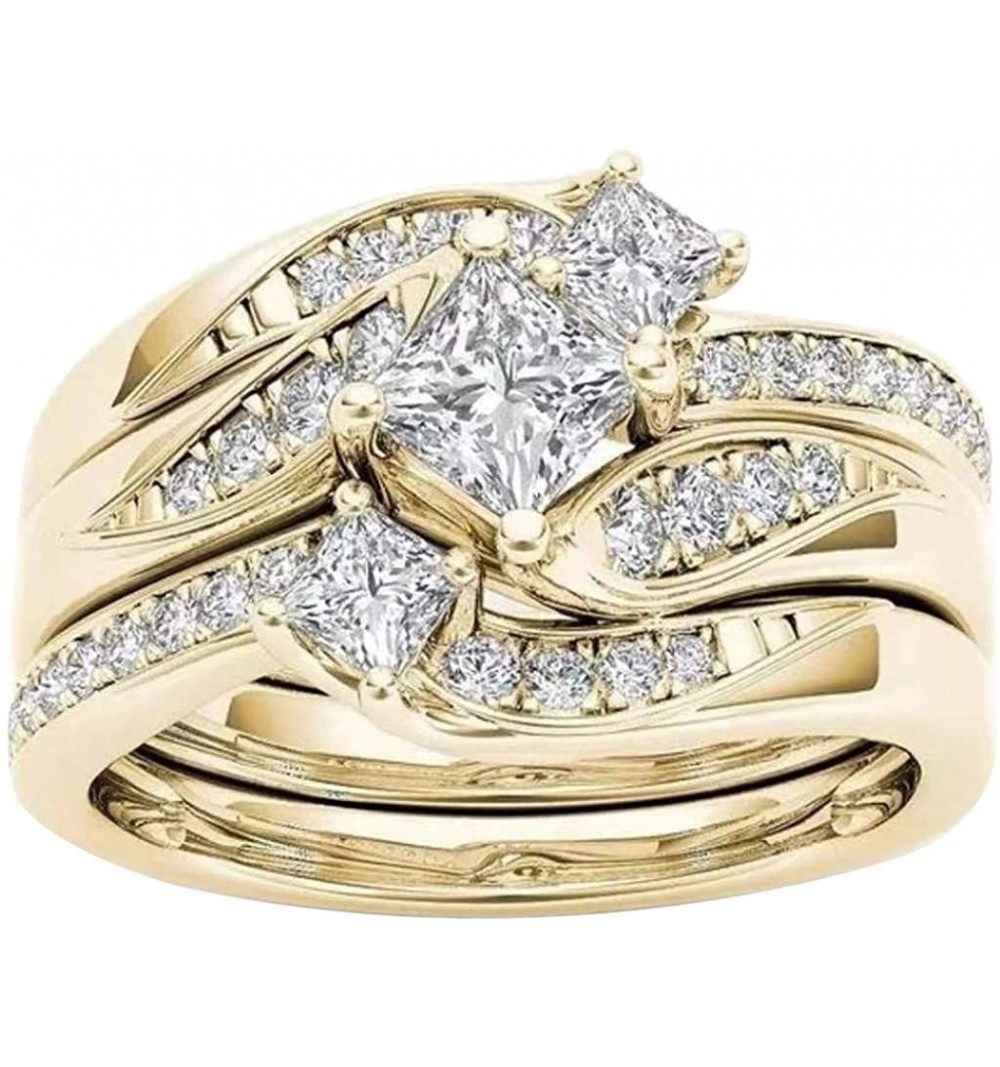Headbands Valentine's Day Women Ring Round Diamond Wedding Band Anniversary Gift Accessory Rings Jewelry Size 5-11 - Gold - C...