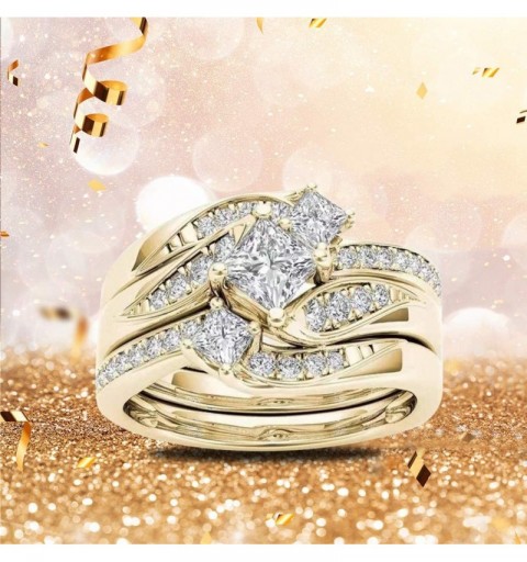 Headbands Valentine's Day Women Ring Round Diamond Wedding Band Anniversary Gift Accessory Rings Jewelry Size 5-11 - Gold - C...