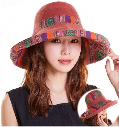 Sun Hats Bucket Hat for Women Double Side Wear Hat Girls Large Wide Brim Hat Packable Visor Caps - Wine Red(tw) - CY18T3S4X26...
