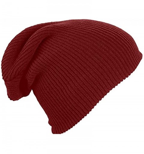 Skullies & Beanies Mens/Womans knitted woolly beanie winter warm ski ribbed turn up hat - Wine Red - C412HIXUOPT $10.35