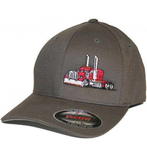 Baseball Caps Trucker Hat Big Rig Tractor Semi Flexfit Cap Truck Driver - Grey/Red - C418HAI6L63 $21.36