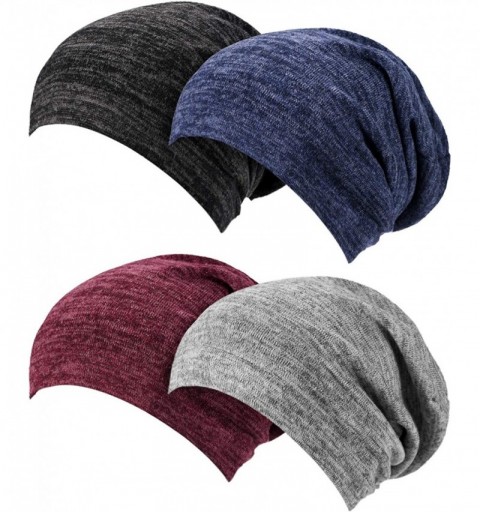 Skullies & Beanies 4 Pieces Satin Lined Sleep Cap Slouchy Beanie Slap Hat for Women - CF194C76S25 $19.26