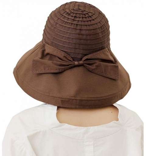 Sun Hats Women Beach Sun Hat Wide Wired Brim Summer UV Protection UPF Packable Bow Strap - Coffee - C7196O6Y8T5 $15.78