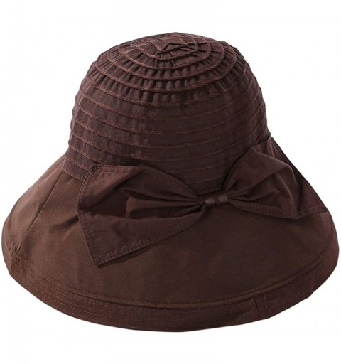 Sun Hats Women Beach Sun Hat Wide Wired Brim Summer UV Protection UPF Packable Bow Strap - Coffee - C7196O6Y8T5 $15.78