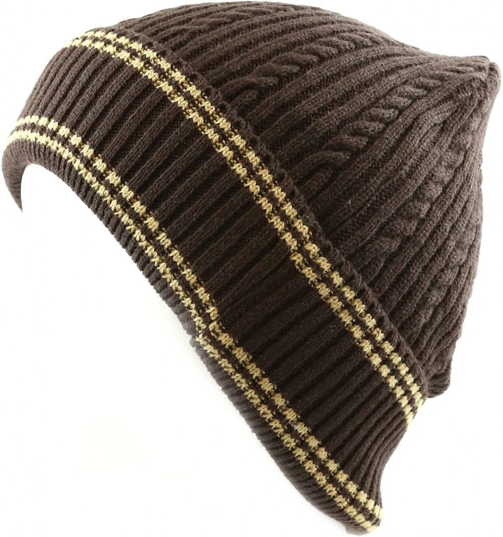 Skullies & Beanies 200h Unisex Light Weight Chunky Cable Knit Beanie Hat - Brown Beige - CG12CLWEL51 $9.02