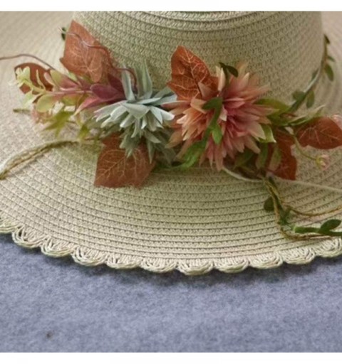 Sun Hats Women Sun Hat-Fineser Womens Floral Applique Straw Beach Hat Handmade Holiday Travel Cap Wide Brim Sun Straw Hat - C...