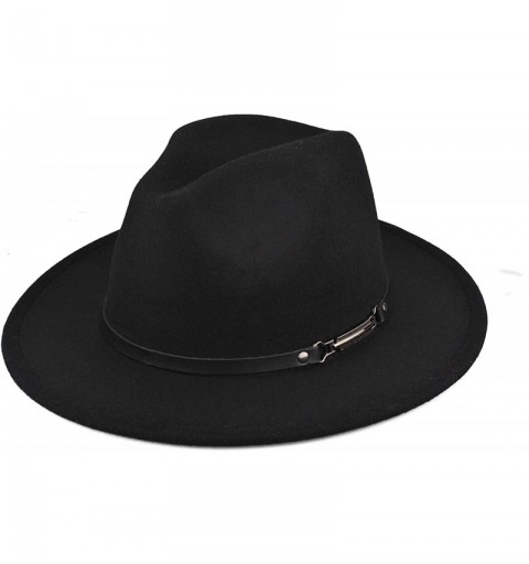 Fedoras Womens Felt Fedora Hat- Wide Brim Panama Cowboy Hat Floppy Sun Hat for Beach Church - Black - CU18NAWR4RZ $14.00