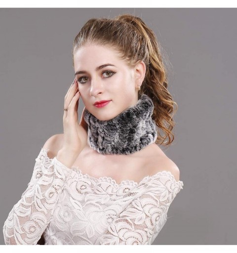 Cold Weather Headbands Rabbit Fur Headband - Winter Knit Neck Warmer Real Fur Headbands Women Scarf Muffler - Frost Black - C...