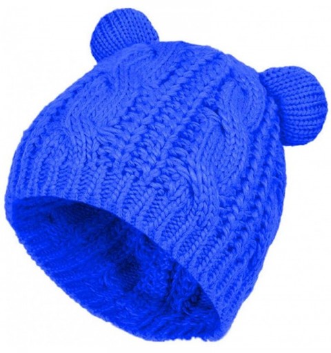 Skullies & Beanies Cute Knitted Bear Ear Beanie Women Winter Hat Warmer Cap - Blue - C21880SE5ZY $9.12