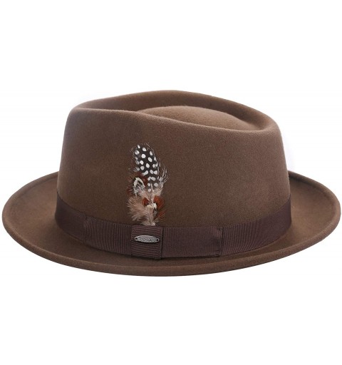 Fedoras Men Fedora Hats with Feather Australia Wool Felt Trilby Hat - Pecan - C918R2Y6M47 $23.00