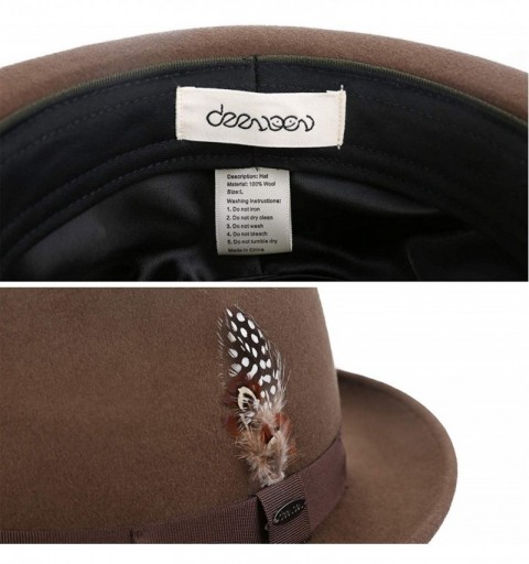 Fedoras Men Fedora Hats with Feather Australia Wool Felt Trilby Hat - Pecan - C918R2Y6M47 $23.00