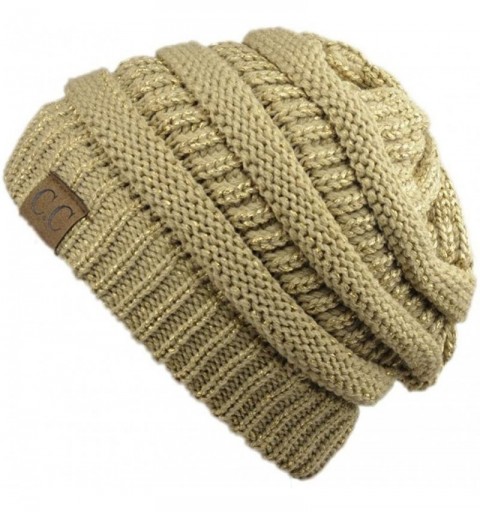 Skullies & Beanies Knit Soft Stretch Beanie Cap - Gold - CU12MHFX27F $12.09