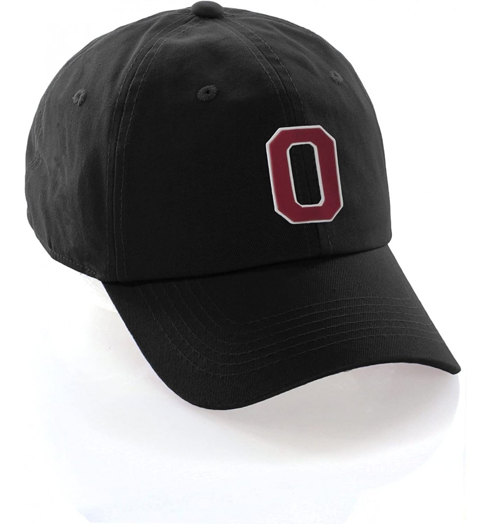 Baseball Caps Customized Letter Intial Baseball Hat A to Z Team Colors- Black Cap White Red - Letter O - CE18ESAX9HM $15.77