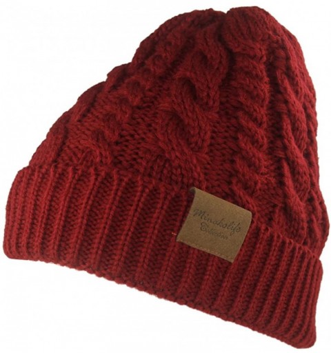 Skullies & Beanies Women's Winter Beanie Warm Fleece Lining - Thick Slouchy Cable Knit Hat - Wine - CY12N2VQWGU $11.54