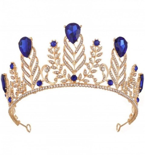 Headbands Vintage Rhinestone Feather Crown Wedding Crystal Leaf Bride Tiara Headband(A1346) - Blue - CX187TAQTZC $14.94
