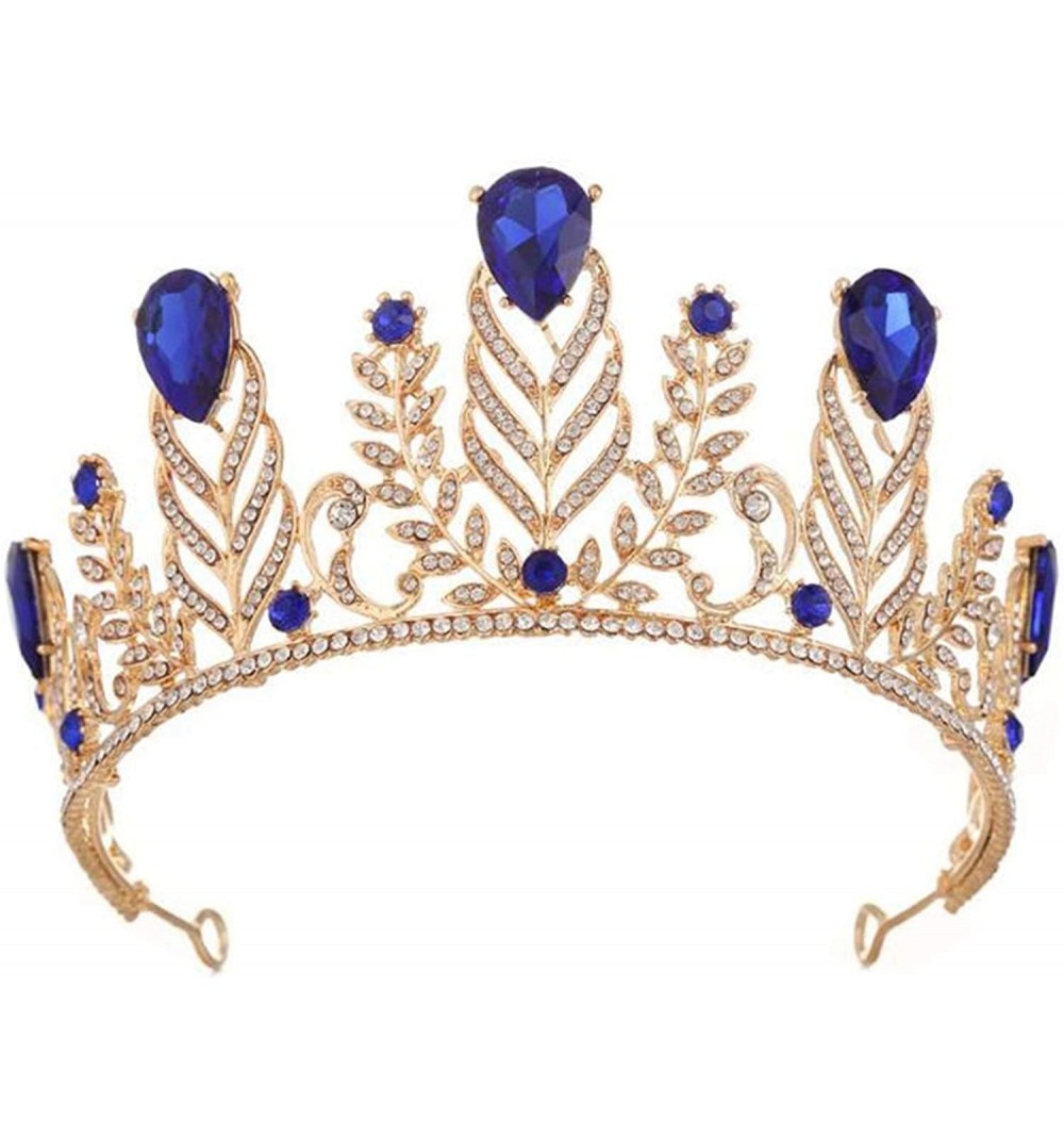 Headbands Vintage Rhinestone Feather Crown Wedding Crystal Leaf Bride Tiara Headband(A1346) - Blue - CX187TAQTZC $14.94