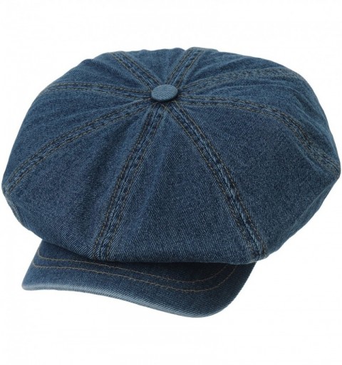 Newsboy Caps Denim Cotton Newsboy Hat Baker Boy Beret Flat Cap KR3613 - Darkblue - CW17Y0LYUUW $28.40