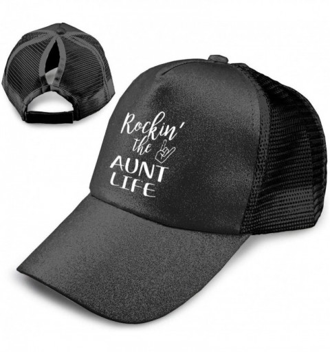 Baseball Caps Rockin The Aunt Messy High Bun Ponytail Adjustable Mesh Trucker Baseball Cap Hat Black - Black - CG18SMCGR3E $1...
