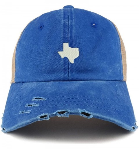 Baseball Caps Texas State Map Embroidered Frayed Bill Trucker Mesh Back Cap - Royal - C218CWTAM4T $18.08