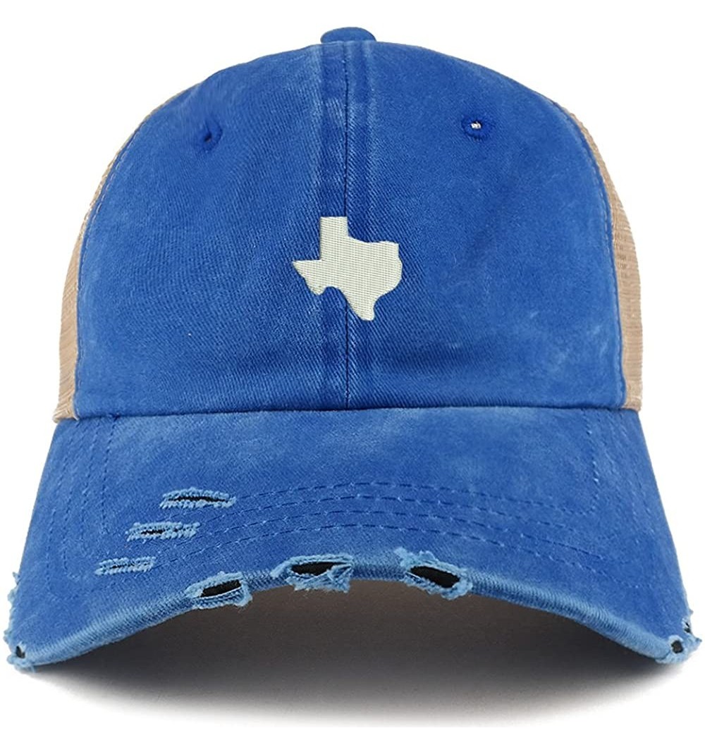 Baseball Caps Texas State Map Embroidered Frayed Bill Trucker Mesh Back Cap - Royal - C218CWTAM4T $18.08