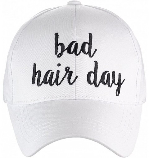 Baseball Caps Women's Embroidered Quote Adjustable Cotton Baseball Cap- Bad Hair Day- White - CC180RO8M44 $17.67